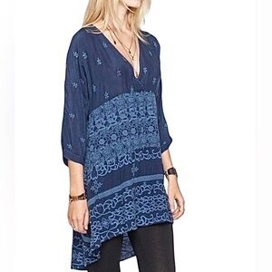 Johnny Was Floral Embroidered Mini Dress Tunic Top Beach Cover Hi Low Size Small